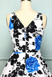 1950 Vestido Floral com decote em V