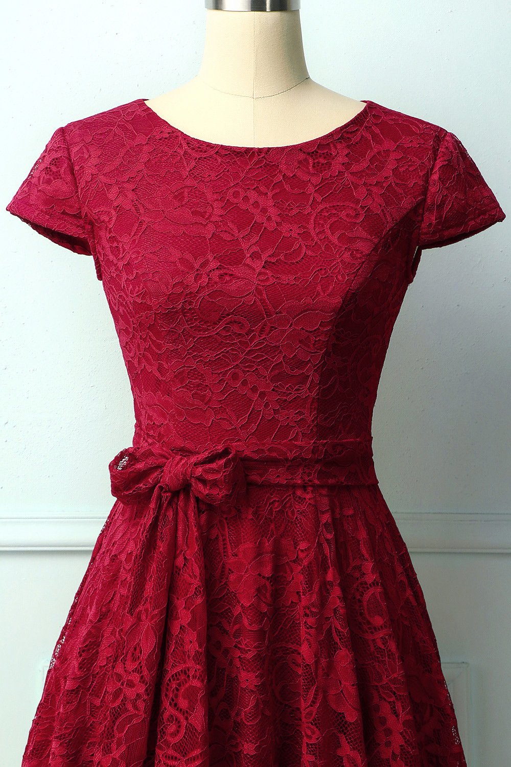 Vestido Midi de Renda Vermelho Escuro