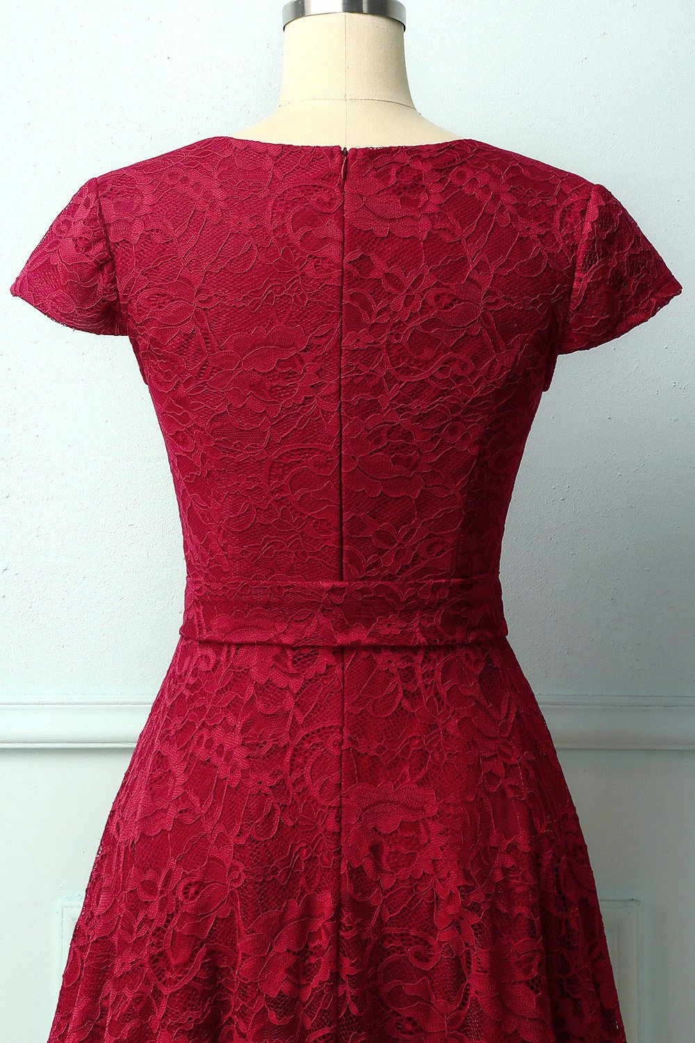 Vestido Midi de Renda Vermelho Escuro
