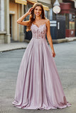 Sparkly A-Line Espaghetti Correias Blush Prom Dress com Missangas