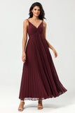 A-Line Mangas Burgundy vestido de dama de honra