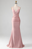 Sparkly Blush frisado longo vestido de baile de formatura sereia