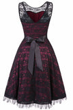 Vintage elegante vestido de renda verde escuro