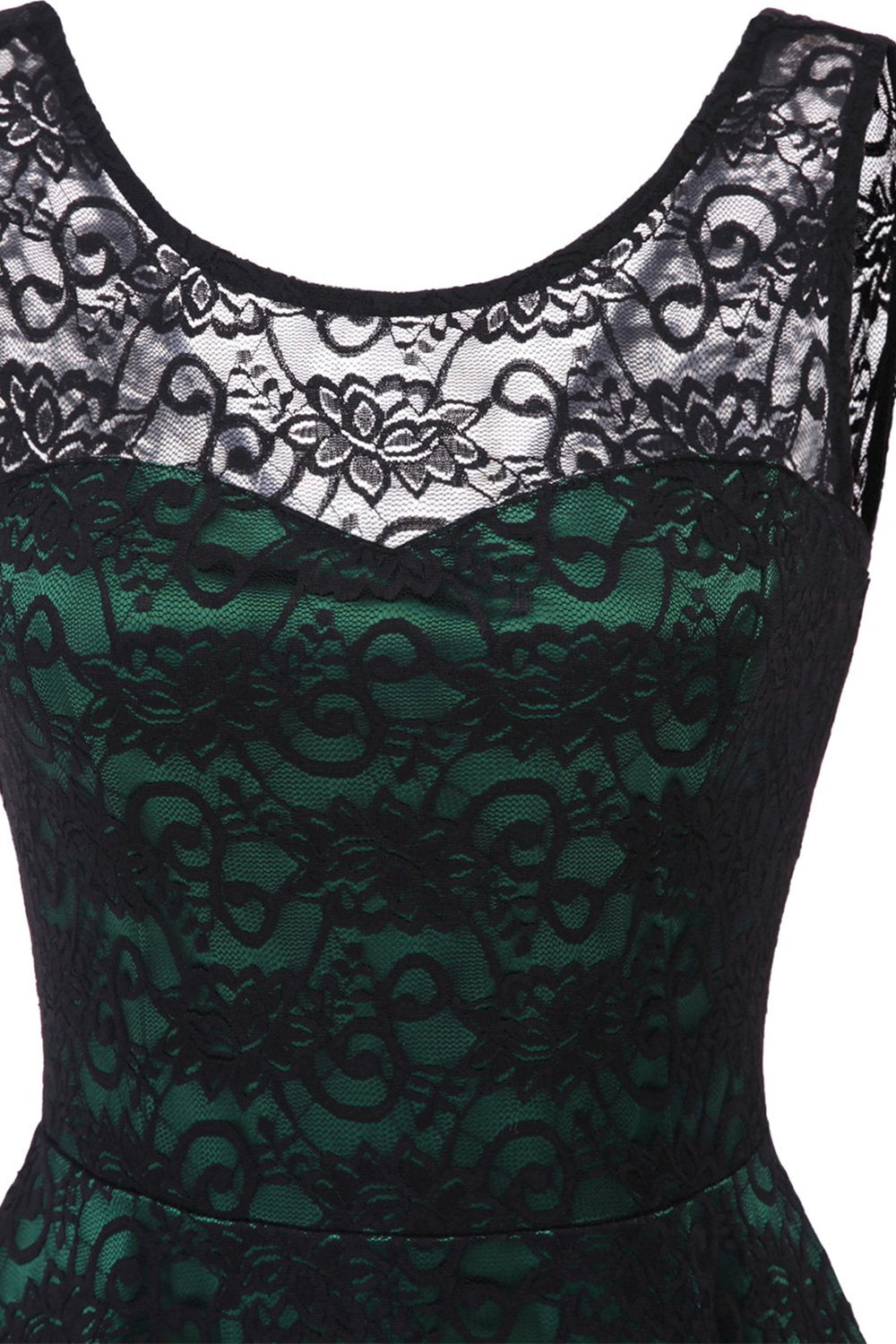 Vintage elegante vestido de renda verde escuro