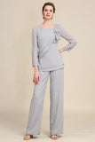 Mangas Compridas Cinza 2 Peças Pant Suits