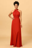 Vermelho Vestido de Dama de Honra Halter