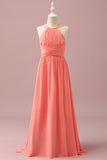 Vestido Dama de Honra Júnior Chiffon Halter Laranja