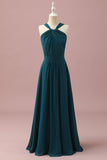 Verde Escuro Halter A-Line Vestido Dama de Honor