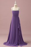 Cintas de Espaguete Chiffon Roxo Vestido Dama de Honra Júnior