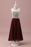 Borgonha Renda Chiffon Halter Vestido Dama de Honra Júnior