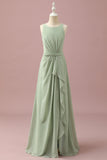 Verde Chiffon Vestido Dama de Honor Júnior Pescoço Redondo
