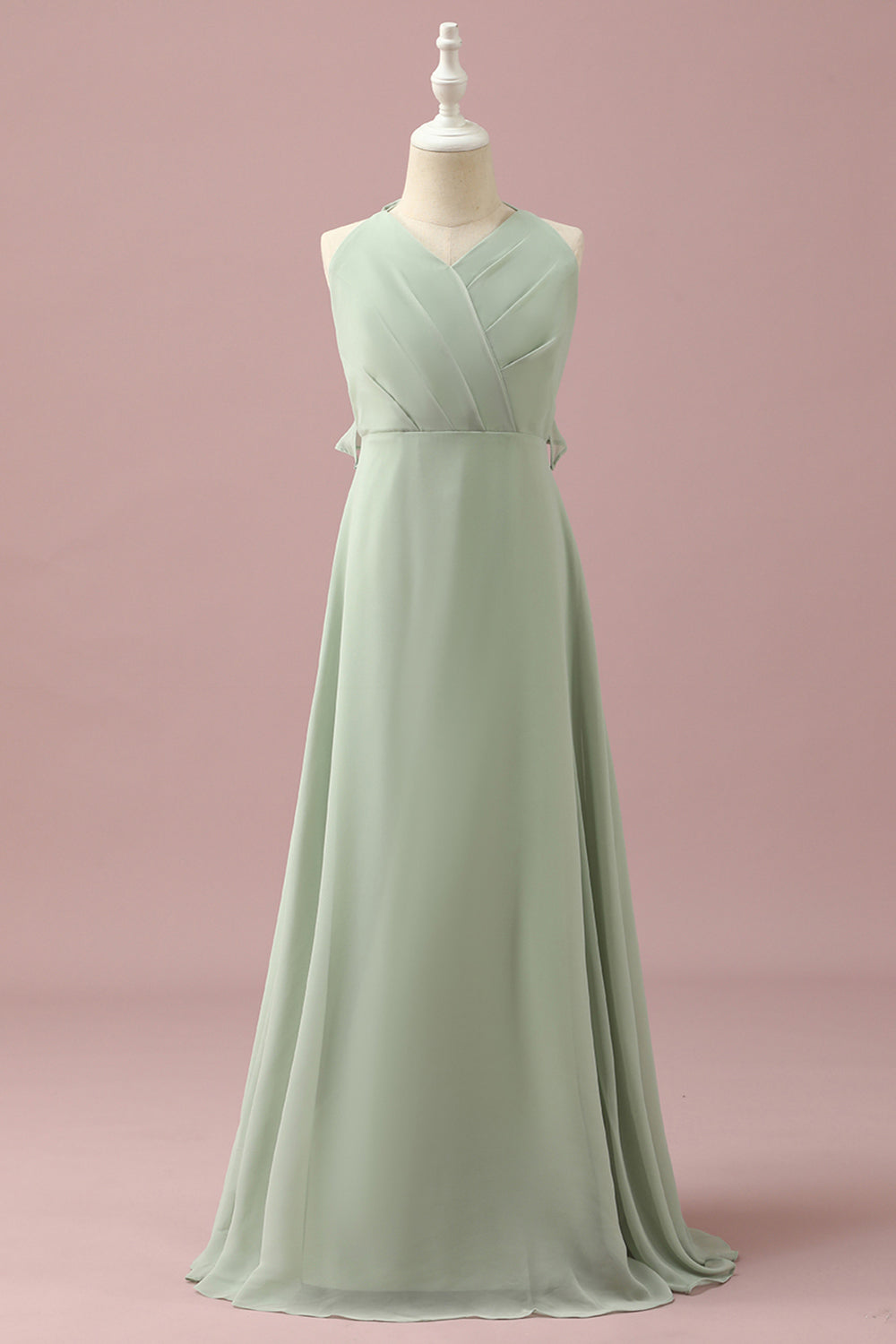 Verde Halter Chiffon A-Line Vestido Dama de Honra Júnior