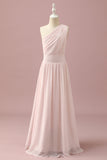 Vestido Dama de Honra Júnior Chiffon Rosa Claro Um Ombro