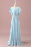 Vestido Dama de Honra Júnior Chiffon Azul Claro