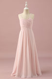 Alças de Espaguete Rosa Claro Vestido Dama de Honor Júnior