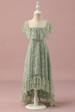 Vestido Dama de Honra Júnior Renda Verde Colarinho Quadrado