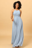 Halter Vestido de Dama de Honra Cinza Azul