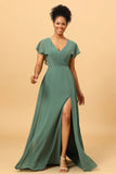 A-Line Vestido de Dama de Honra Verde