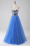 A-Line Querida Espelho Royal Blue Prom Dress