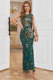 Pescoço Redondo Verde Escuro Vestido Formal