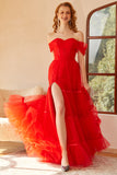 Vermelho fora do vestido do baile de ombros