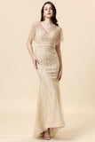 Sereia V Pescoço Dourado Vestido Formal
