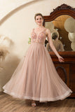 Rosa A-Line Vestido de Noite