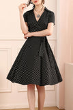 Preto Bolinhas Vestido Vintage