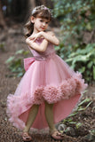 Blush high low flower girl dress com flores