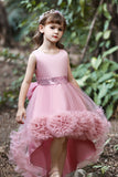 Blush high low flower girl dress com flores