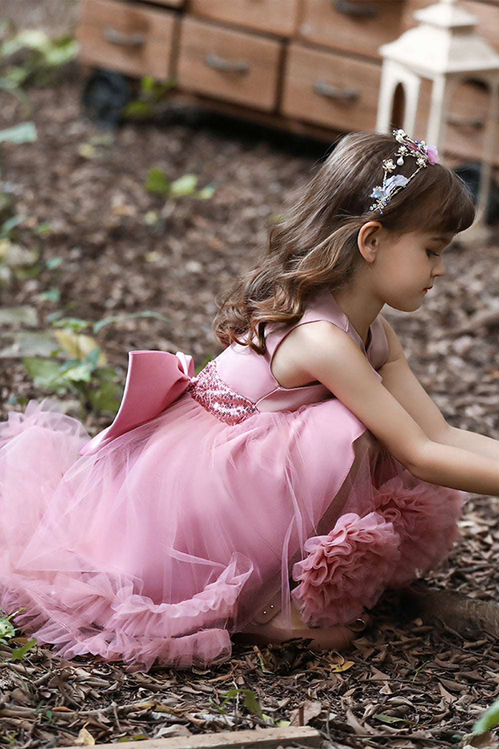 Blush high low flower girl dress com flores