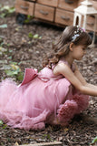 Blush high low flower girl dress com flores