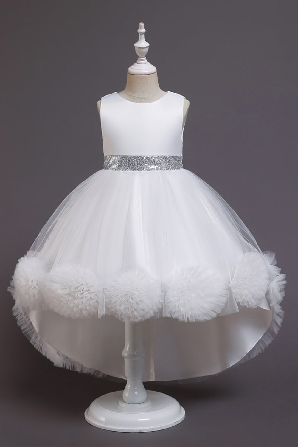 Blush high low flower girl dress com flores
