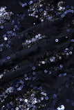 Vestido de noite azul marinho com lantejoulas
