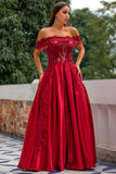 Vermelho fora do ombro Vestidos de Cerimónia