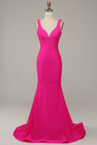 Fuchsia Sereia Vestido de Festa Com Contas Gola em V