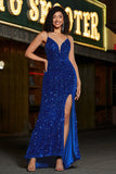 Sereia Azul Real Lace-Up Back Sequin Long Prom Dress com Fenda