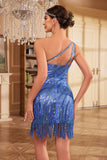 Sparkly Sheath One Shoulder Blue Sequins Vestido dos anos 1920