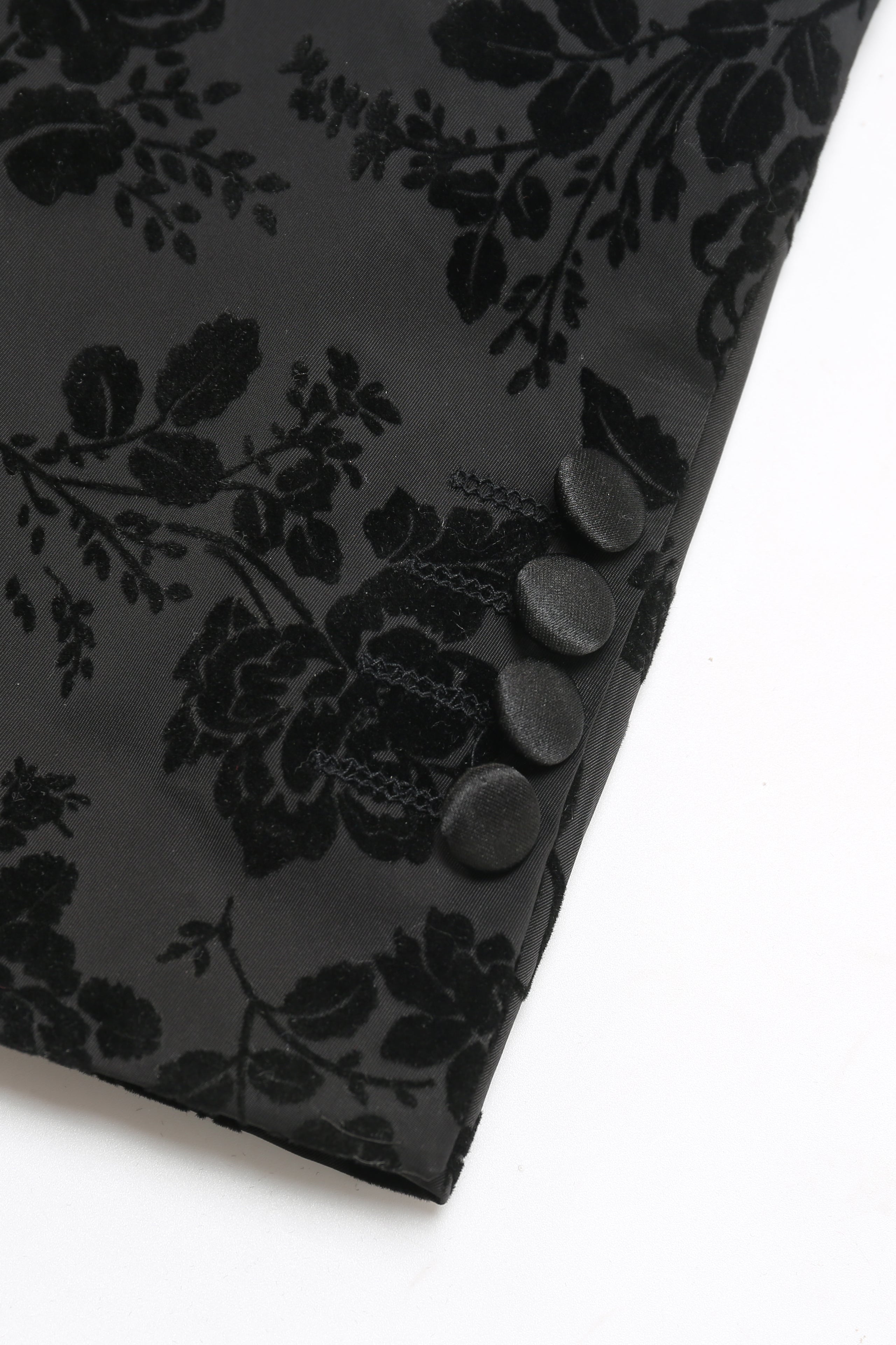 Preto Lapela de Pico Jacquard Fato Masculino