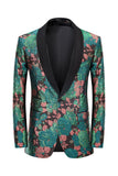 Xale Verde Lapela Jacquard Padrão Floral Masculino Homecoming Suit Jacket Blazer
