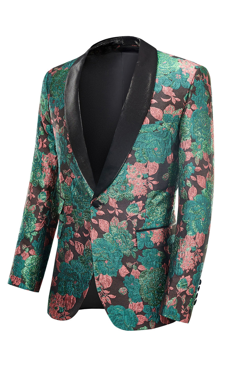 Xale Verde Lapela Jacquard Padrão Floral Masculino Homecoming Suit Jacket Blazer