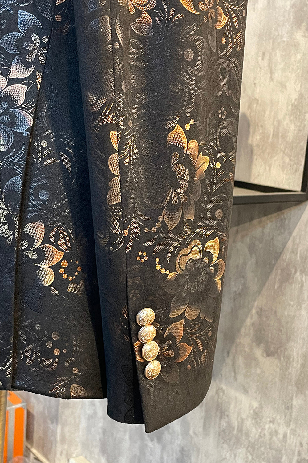 Castanho Escuro Lapela Entalhada Jacquard Blazer Masculino