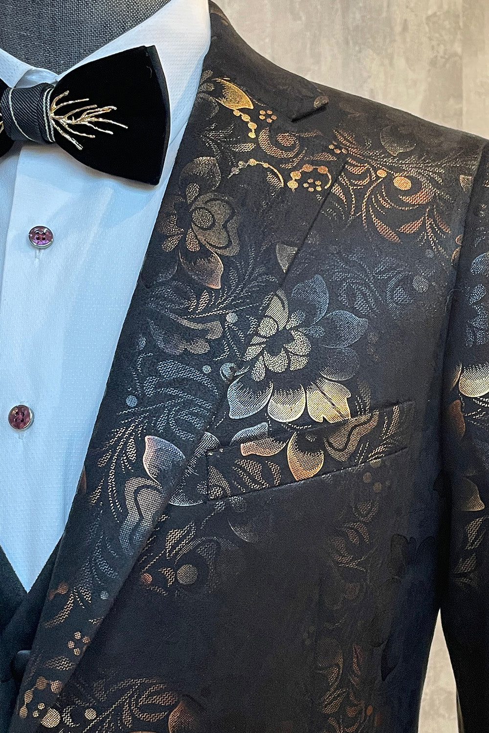 Castanho Escuro Lapela Entalhada Jacquard Blazer Masculino