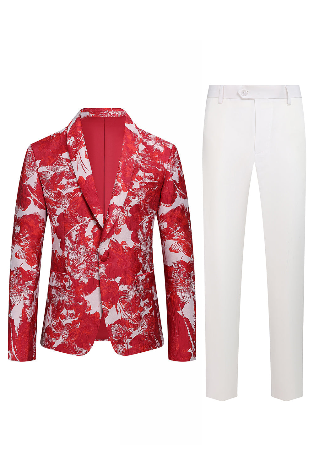 Vermelho Floral Jacquard 2 Peças Homens Ternos