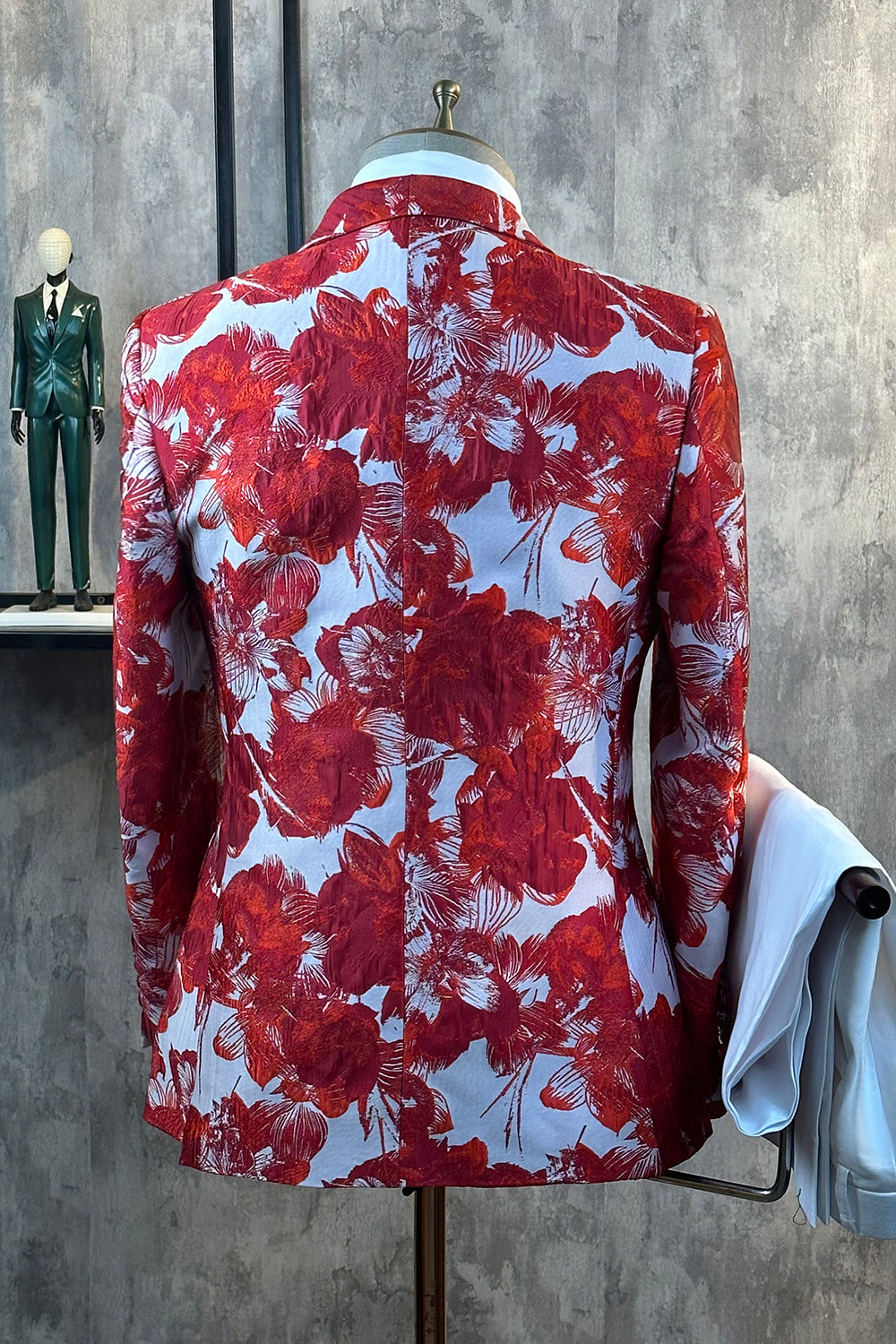Jacquard Floral Vermelho 2 Peças Homens Prom Ternos