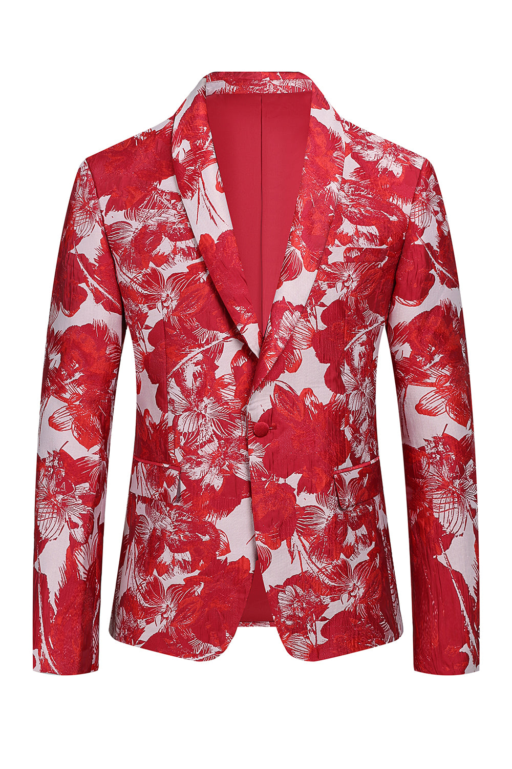 Vermelho Floral Jacquard 2 Peças Homens Ternos