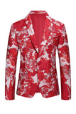 Vermelho Floral Jacquard 2 Peças Homens Ternos