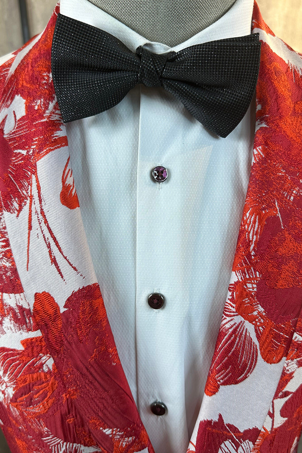 Jacquard Floral Vermelho 2 Peças Homens Prom Ternos