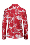 Vermelho Floral Jacquard 2 Peças Homens Ternos