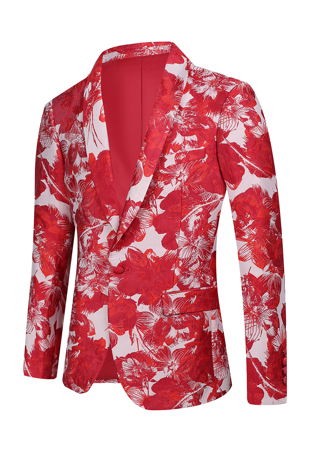 Vermelho Floral Jacquard 2 Peças Homens Ternos